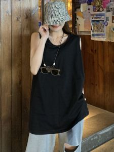 เสื้อกั๊กแขนกุดคอวีผ้าฝ้ายแท้สำหรับผู้หญิงในช่วงฤดูร้อน ทรงหลวม ดีไซน์เก๋ไก๋ ใส่ไปทำงานได้ เสื้อผ้าทำงานแบบลำลอง