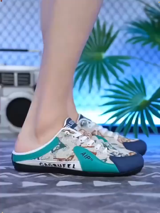 2025 New Slip On Half Shoes For Men Korean Fashion Breathable Mesh Half Slipper Loafers Shoes Casual Shoes Driving Shoes