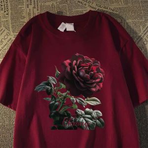 PAZHAOLANG | Plus Size Rose Floral Print Short Sleeve T-Shirt