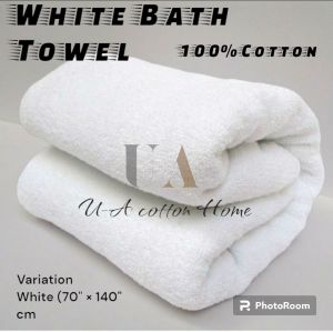 TUALA PREMIUM HIGH QUALITY saiz = 70" X 140"cm.. White Pure Cotton towel 100% absorve water Hotel Super HigH Quality Tuala Putih Hotel/Resorts/Homestay..Serap air dibuat dari kapas asli - 100% Cotton