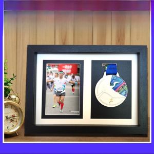 Wooden Medal Display Frame Marathon Badge Frame Creative Picture Frame Stand Simple Modern Rectangle Density Board Frame