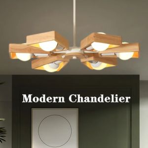 Modern Creative Wooden Led Chandelier Minimalist Living Room Ceiling Lights Nordic Wood LED Pendant Lamp for Bedroom Home Decor