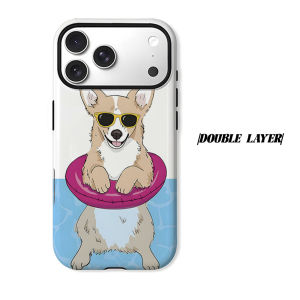 Summer Corgi Swimming Phone Case for iPhone 18 17 16 15 14 13 12 11 Air Pro Max Plus Double-layer Cover