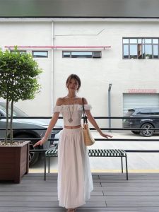 VKSOD | French Noblewoman Style Light Maturity One-Shoulder Short-Sleeve Top Skirt Set Womens Fashion Design Summer Collection