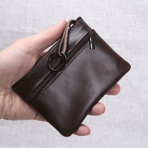 Men Retro Genuine Leather Card Holder First Layer Cowhide Coin Purse Womens Handmade Zipper Wallet Key Case Driving License Holder Thin