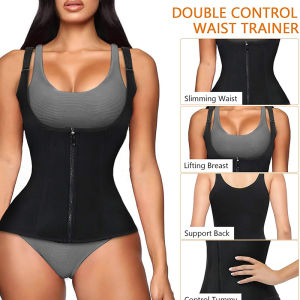 Zipper Hook Women Body Shaper Underbust Control Vest Corset Slimming Shapewear Waist Cincher Trainer Adjustable Shoulder Strap  Sweat Vest with Adjustable Straps