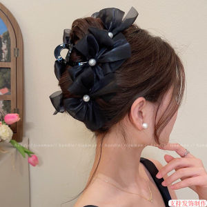 Mesh Bowknot Pearl Fairy Claw Clip Oversized Korean Fashion Hair Clips Shark Clip Hair Accessories for Women