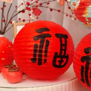 20/30cm Chinese Style Round Red Blessing Paper Lantern Reusable Chinese Traditional New Year Paper Lantern Pendant 2025 Spring Festival Pendant 福字灯笼