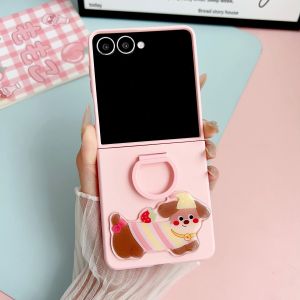 szhaiyu | Cute Puppy PC+TPU Phone Case For Samsung Galaxy Z Flip 8 7 6 5 Flip7FE Flip8 Flip7 Flip6 with Ring Shockproof Protective Cover