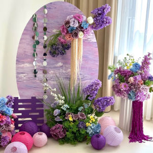 ZLVOEY | Purple Wedding Morning Robe Backdrop Wall Banners Photo Prop Set