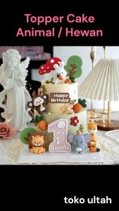Topper Kue Mainan Animal / Hewan Karet 3D Beserta Pohon untuk Dekorasi Cake Ulang Tahun Singa Jerapah Gajah Monyet