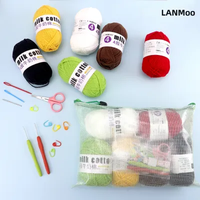 Beginner Friendly Knitting and Crocheting Kit 4-ply Milk Cotton