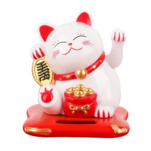 1pc Lucky Beckoning Cat Solar Powered Waving Wealth Good Fortune Awaits Solar-Powered Ornaments For Home Office And C