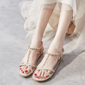 รองเท้าแตะส้นแบนทรงเจ้าหญิงสำหรับผู้หญิง รองเท้าแตะส้นแบนพื้นนุ่มสไตล์นางฟ้า รองเท้าแฟชั่นสำหรับกลางแจ้ง รองเท้าแตะส้นแบนสำหรับผู้หญิงในช่วงฤดูร้อน