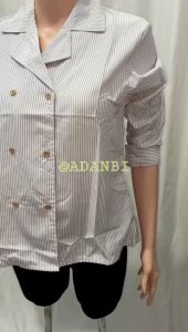 A&B || Grey stripe shirt 1061-80 Bahan katun salur adem tebal realpic || atasan kemeja wanita motif stripe LD 104 PJ 62 CM korean style