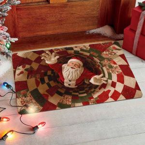 VIKAMA 2D Vision Santa Claus Carpet Durable Slip-Resistant Entrance Mat Christmas Holiday Decor for Porch and Entryway