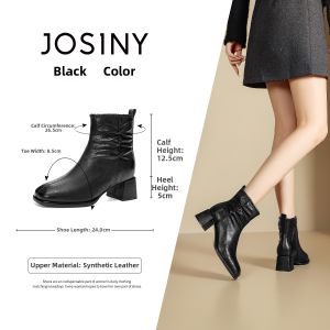 Josiny | Retro Square Toe Insulated Thick Heel Leather Short Boots