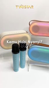 TWOSTAR Speaker 2 Mic Bluetooth Karaoke Set Home TV LED Full Bass