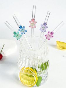 1/4/5PCS Turtle Straws Colorful Reusable Bent Glass Straws for Smoothies Boba Milk  Iced Coffee Cocktail Drinks Fun Cartoon