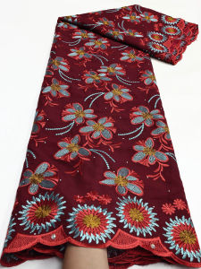 Luxury 5Yards African Cotton Lace Fabric - Embroidered Swiss Voile With Stones For Wedding Prom & Formal Dresses