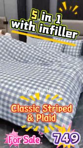 MAKAPAL TELA--4 in 1 set Cheker Lattice Premium Bedding GD001 Flat Design Bedsheet GG3 Pillowcase Duvet Case QUEEN OR Double Size 4001 999