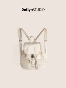 Dotlyn2025 Lightweight Nylon Backpack Large Capacity Travel Ladies Shoulder Bag Multi-Pocket Casual Drawstring Bucket Shape