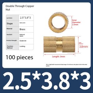 Hot Melt Injection M2 Brass Knurl Nut Embedded Copper Insert Fastener High Precision Conductive Nut for Household Electronic