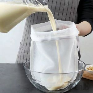 5/10Pcs 100Mesh Kitchen Filter Bags Drawstring Portable Reusable Soy Juice Milk Coffee Fine Mesh Strainer Bag Drain Out Water for Food Residue