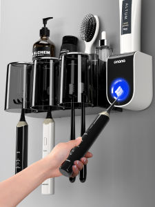 Black Toothbrush Holder Wall Mounted Storage Box Dental Cup Organizer No Drilling Required Bathroom Accessories Toothpaste Cylinder Set