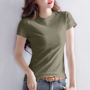 Pink Half High Collar Short Sleeve Pure Cotton T-Shirt Womens Summer Slim Fit Korean Style Top Half Sleeve Shirt