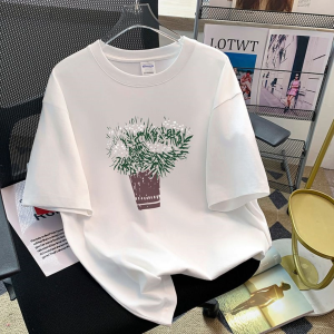 T-Shirt Wanita Lengan Pendek Motif Pot Tanaman Kreatif - Katun Tipis Bernapas Premium Desain Harajuku Jepang-Korea 2025 Atasan Oversize Slim Fit Nyaman untuk Gaya Kasual Modis Desain Eksklusif Untuk Petite Nyaman & Manis Ukuran Besar Tops