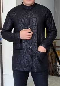 Baju kemko pria koko atasan lengan panjang mewah alman hitam putih busana muslim