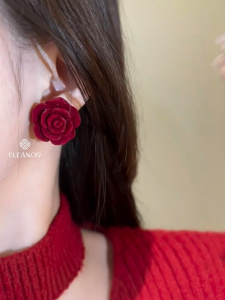 Bông tai nữ chuôi bạc 925 Eleanor Accessories hình hoa hồng đỏ phụ kiện trang sức khuyên tai 11013