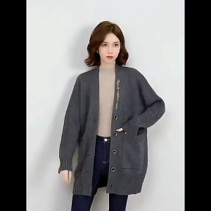 Áo khoác len dáng dài Cadigan len dáng dài Áo khoác len dáng suông có túi Chất liệu len ấm Không xù lông