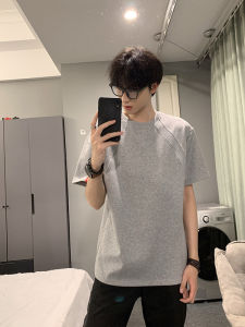 Deconstructed Patchwork Space Cotton Mens Short Sleeve T-Shirt Half Sleeve Cleanfit Heavyweight Summer American Style Small Collar