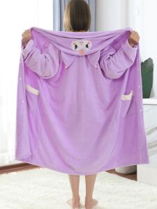 Khăn Tắm Vải Nhung San Hô Dài Tay Cho Người Lớn Và Trẻ Em Có Thể Mặc Khi Bơi Lội Khăn Tắm Áo Choàng Tắm Đồ Ngủ Đồ Mặc Nhà