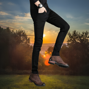 Mens Casual Slim Fit Jeans mid Waist Long Pants Fashionable Black Grey High End Comfortable Stretch Denim Straight Leg Trousers