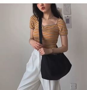 Classic multi pockets storage fabric quilted boston sling bag