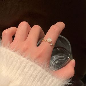 Fashion Angel Girl INS Phụ kiện phong cách tối giản Hàn Quốc dễ thương phụ nữ hình hoa trà mở nhẫn có thể điều chỉnh quà sinh nhật ngày lễ