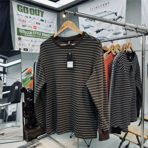 Island Country Order! Double-Sided Velvet Technology Self-Heating Moisture Absorption Breathable Quick-Drying Men Loose Outdoor Stripes Long Sleeves T-shirt