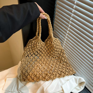 กระเป๋าถือ Boho ฤดูร้อนขนาดใหญ่ - กระเป๋าผ้าถักทําด้วยมือพร้อมกระเป๋าชายหาดไหล่มีสไตล์ดีไซน์กลวงออกสําหรับผู้หญิง