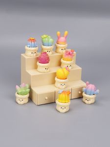 Miniature Cactus Green Plant Model Toy Shelf for Dollhouse Trapezoidal Rack Simulation Micro Scale Childrens Plaything Decor