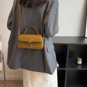 ASCENSION FASHION Premium PU Womens Bag Solid Color Minimalist Retro Texture Shoulder Crossbody Small Square Bag