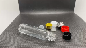 ขวด 15 มล. (12 ใบ) แก้วกลมใส+จุกมีรู+ฝา#14 (GW.=0.450 Kg.) 07#14