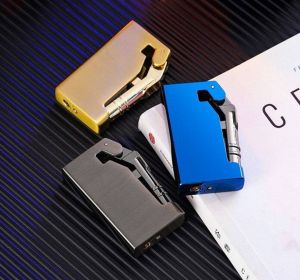 HQ 728 Jet Flame Lighter Creative Mechanical Metal Side Press On Fire Refillable Gas