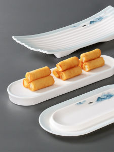 WuHao Disposable Dinnerware Miaminai Imitation Porcelain Long Rectangular Plate Chinese Style Floral Pattern for Adults Hotel Banquet