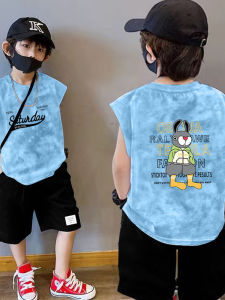 Tie-Dye Cartoon Vest Summer New Style Boys Sleeveless Fashionable T-Shirt Casual Pure Cotton round Neck Short Dress for Kids