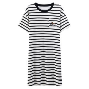 Áo ngủ nữ MiiOW vải cotton tay ngắn in sọc có đệm ngực - mùa hè 2025