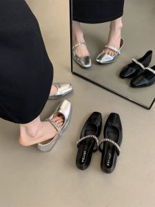 Spring-Autumn New Arrival Womens Shallow Head Silver Single Shoe Korean-Style Elegant Fairy-Like Low Heel Mary Jane Shoe