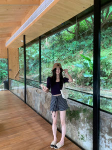 Quần Short Dệt Kim Kẻ Sọc Cạp Cao Phong Cách Mỹ Cho Nữ Mùa Hè Quần Thể Thao Bó Sát Quần Dài Thẳng Quần Bó